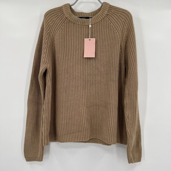 Quince Sweaters - Quince Women's Camel Tan Fisherman Crew Neck Sweater sz M Organic Cotton NWT